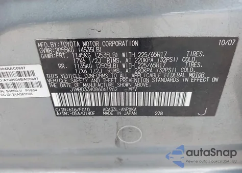 2008 Toyota Rav4 from USA, damaged, VIN JTMBD33V086061962